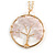 'Tree Of Life' Open Round Pendant Rose Quartz Semiprecious Stones with Gold Tone Chain - 44cm