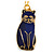Blue Enamel Cat Pendant with Gold Tone Chain - 44cm L/ 5cm Ext