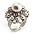 White Faux Pearl Crystal Dome Shape Ring (Silver Tone)