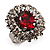 Hot Red Oval-Cut Cz Crystal Cocktail Ring (Silver Tone) - view 2