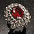 Hot Red Oval-Cut Cz Crystal Cocktail Ring (Silver Tone) - view 5