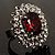 Hot Red Oval-Cut Cz Crystal Cocktail Ring (Silver Tone) - view 3