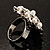 Bridal Imitation Pearl Crystal Floral Ring (Silver Tone) - view 6