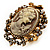 Vintage Filigree Cameo CZ Ring (Burnised Gold Tone)