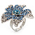 Light Blue Diamante Flower Ring (Silver Tone) - view 6