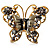 Large Ash Grey Enamel Butterfly Ring (Gold Tone)