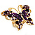 Large Aubergine Enamel Butterfly Ring (Gold Tone) - view 2