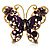 Large Aubergine Enamel Butterfly Ring (Gold Tone)