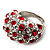 Gemset Domed Pave Cocktail Ring (Silver Tone & Red, Clear)