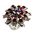 Burgundy Red Diamante Floral Cocktail Ring (Silver Tone) - view 2
