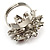 Burgundy Red Diamante Floral Cocktail Ring (Silver Tone) - view 5