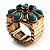 Turquoise Stone Flower Stretch Ring (Antique Gold Tone) - view 8