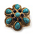 Turquoise Stone Flower Stretch Ring (Antique Gold Tone) - view 6