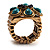 Turquoise Stone Flower Stretch Ring (Antique Gold Tone) - view 9