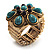 Turquoise Stone Flower Stretch Ring (Antique Gold Tone) - view 10