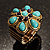 Turquoise Stone Flower Stretch Ring (Antique Gold Tone) - view 2
