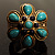 Turquoise Stone Flower Stretch Ring (Antique Gold Tone) - view 3