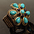 Turquoise Stone Flower Stretch Ring (Antique Gold Tone) - view 4
