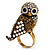 Stunning Vintage Simulated Pearl & Crystal Owl Ring (Antique Gold Tone) - view 7