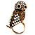 Stunning Vintage Simulated Pearl & Crystal Owl Ring (Antique Gold Tone) - view 8