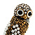 Stunning Vintage Simulated Pearl & Crystal Owl Ring (Antique Gold Tone) - view 2