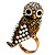 Stunning Vintage Simulated Pearl & Crystal Owl Ring (Antique Gold Tone) - view 3