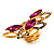 Gold Tone Elongate Magenta Crystal Cocktail Ring - view 6