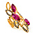 Gold Tone Elongate Magenta Crystal Cocktail Ring - view 3