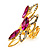 Gold Tone Elongate Magenta Crystal Cocktail Ring - view 9