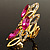 Gold Tone Elongate Magenta Crystal Cocktail Ring - view 7
