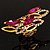 Gold Tone Elongate Magenta Crystal Cocktail Ring - view 2