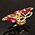 Gold Tone Elongate Magenta Crystal Cocktail Ring - view 11