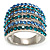 Silver Tone Wide Crystal Band Ring (Light Blue & Teal) - view 8