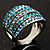 Silver Tone Wide Crystal Band Ring (Light Blue & Teal) - view 2