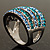 Silver Tone Wide Crystal Band Ring (Light Blue & Teal) - view 4