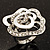 Open Crystal White Enamel 'Rosebud' Ring (Rhodium Plated Finish) - view 2