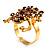 Amber Coloured Crystal Little Froggy Ring (Gold Tone) - view 9