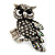 Charming Diamante Antique Silver Owl Stretch Ring