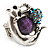 Burn Silver Purple Diamante Cat & Mouse Stretch Ring - view 2