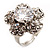 Silver Tone Clear Crystal Flower Ring