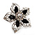 Silver Tone Filigree Black Diamante Flower Cocktail Ring - 5cm Diameter - view 2