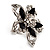Silver Tone Filigree Black Diamante Flower Cocktail Ring - 5cm Diameter - view 8