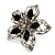 Silver Tone Filigree Black Diamante Flower Cocktail Ring - 5cm Diameter - view 9