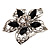 Silver Tone Filigree Black Diamante Flower Cocktail Ring - 5cm Diameter - view 12