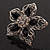 Silver Tone Filigree Black Diamante Flower Cocktail Ring - 5cm Diameter - view 13