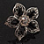 Silver Tone Filigree Black Diamante Flower Cocktail Ring - 5cm Diameter - view 4