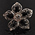 Silver Tone Filigree Black Diamante Flower Cocktail Ring - 5cm Diameter - view 5