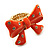 Large Bright Orange Enamel Crystal Bow Stretch Ring (Size 7-9) - view 9