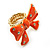 Large Bright Orange Enamel Crystal Bow Stretch Ring (Size 7-9) - view 10
