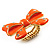 Large Bright Orange Enamel Crystal Bow Stretch Ring (Size 7-9) - view 11